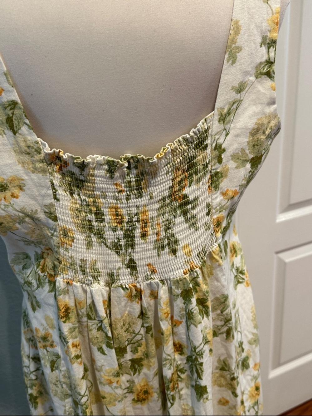 Laura Ashley Sz 14 VTG Floral Midi Dress White Yellow Cottage Square Neck • NEW! - Picture 7 of 12